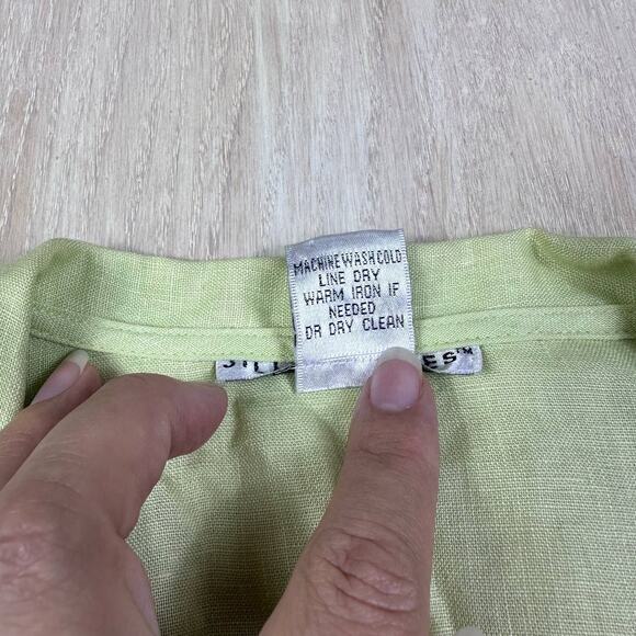 Jillian Jones 100% Linen Lime Green 3/4 Sleeve Wrap Shirt Casual Blouse Small - Picture 14 of 14